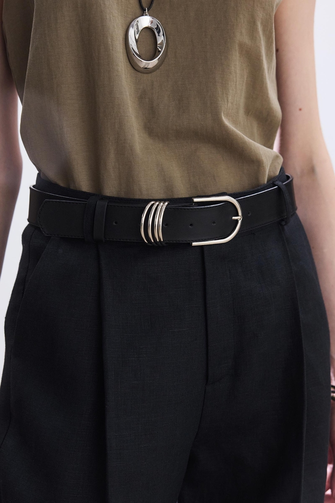 BE BLUE - SİYAH GÜMÜŞ OVAL TOKA DETAYLI DERİ KEMER