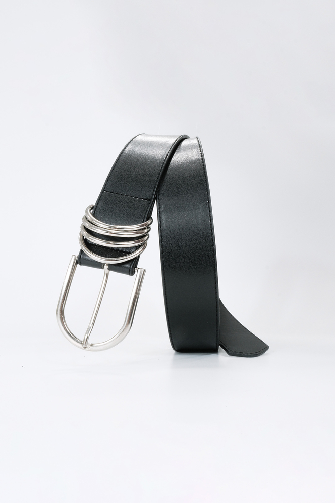 BE BLUE - SİYAH GÜMÜŞ OVAL TOKA DETAYLI DERİ KEMER