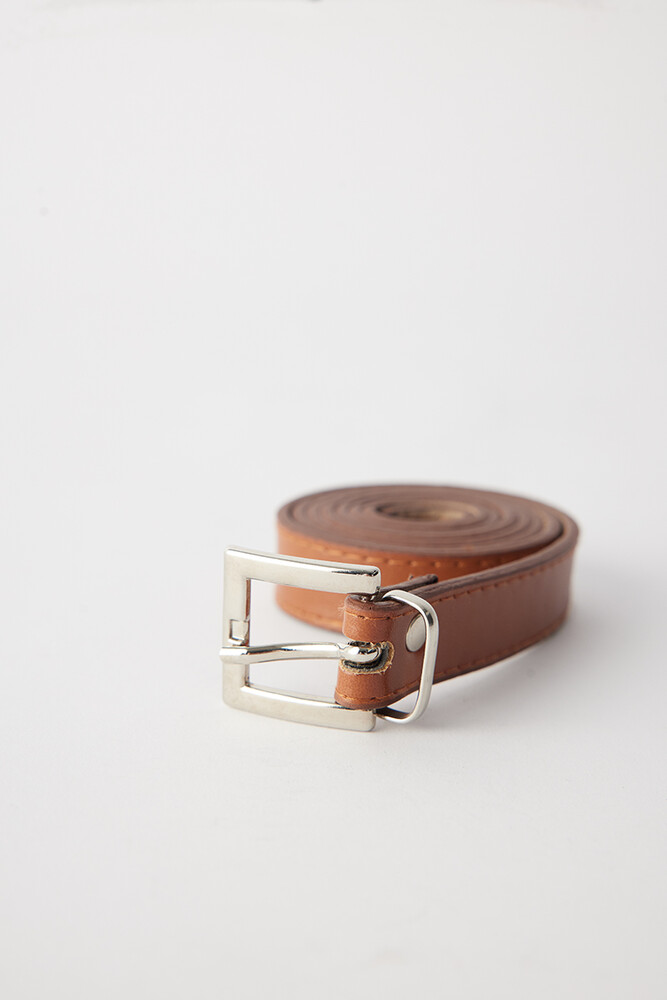 BE BLUE - 90S GÜMÜŞ TOKALI KAHVERENGİ İNCE KEMER (1)