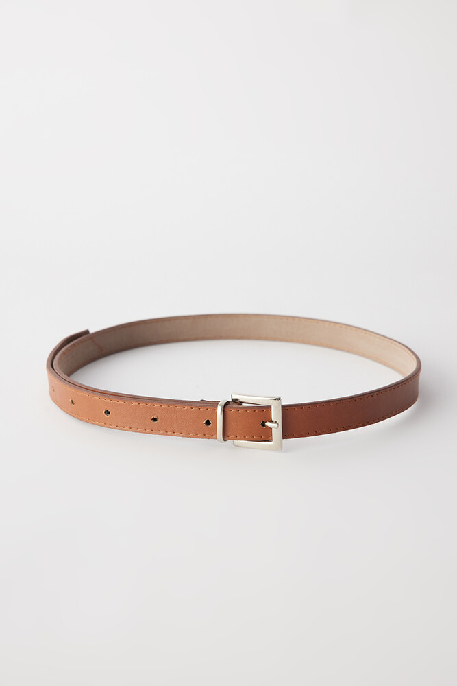 BE BLUE - 90S GÜMÜŞ TOKALI KAHVERENGİ İNCE KEMER