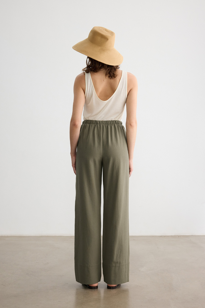 BE BLUE - HAKİ BONCUK DETAYLI VİSKON KETEN PANTOLON