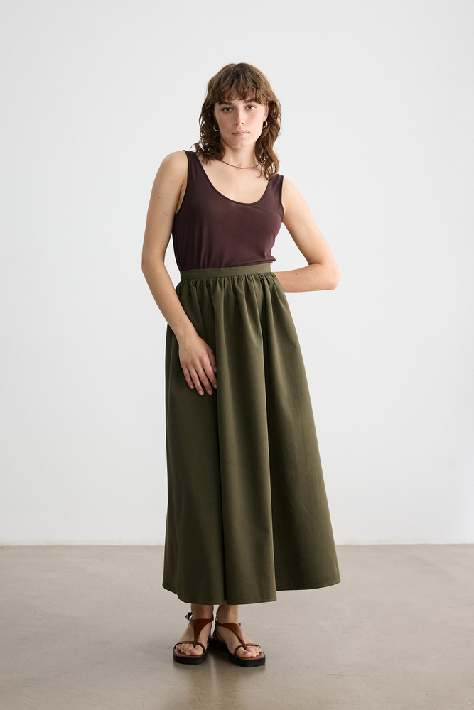 BE BLUE - HAKİ BÜZGÜLÜ POPLİN ETEK