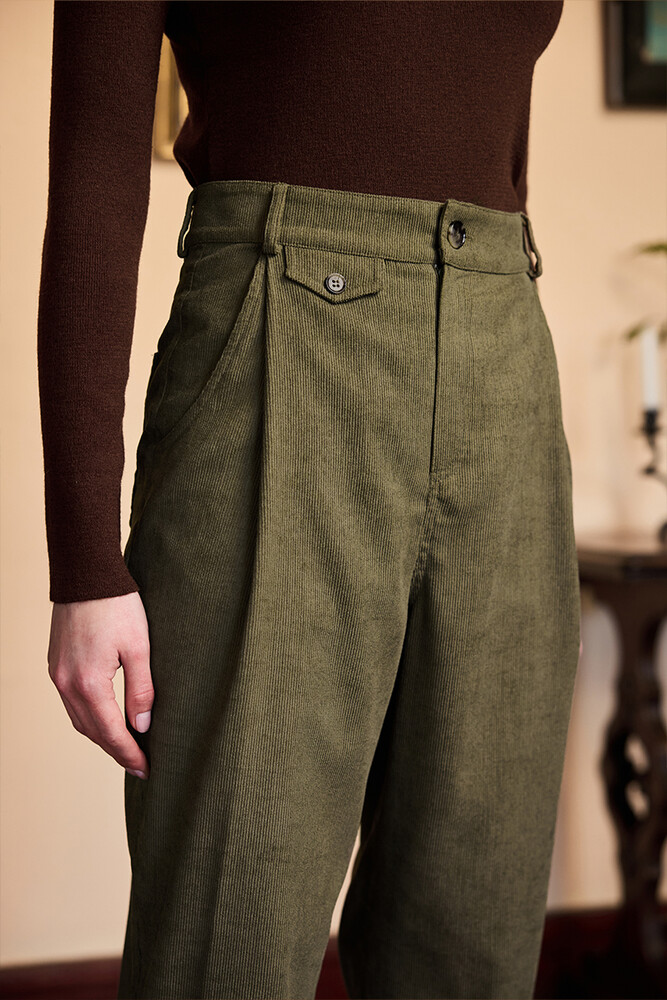 BE BLUE - HAKİ KADİFE BİNİCİ PANTOLON