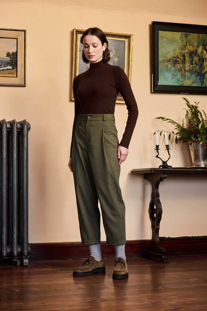 BE BLUE - HAKİ KADİFE BİNİCİ PANTOLON