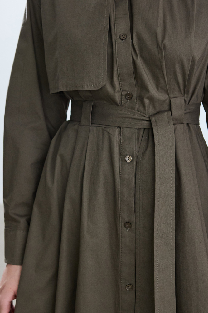 BE BLUE - HAKİ PAMUKLU TRENÇ ELBİSE