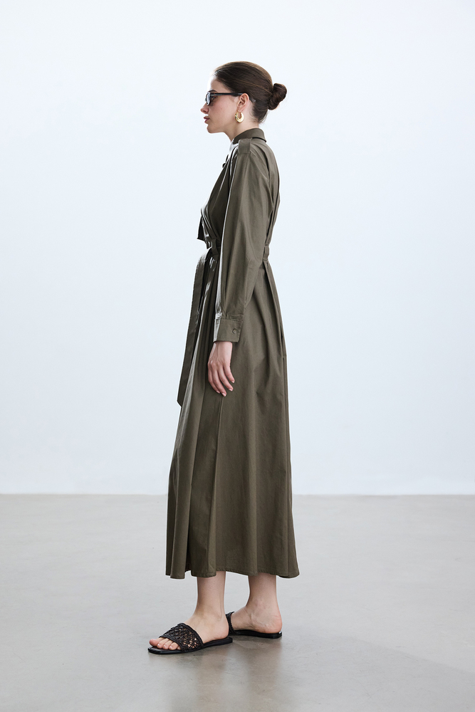 BE BLUE - HAKİ PAMUKLU TRENÇ ELBİSE