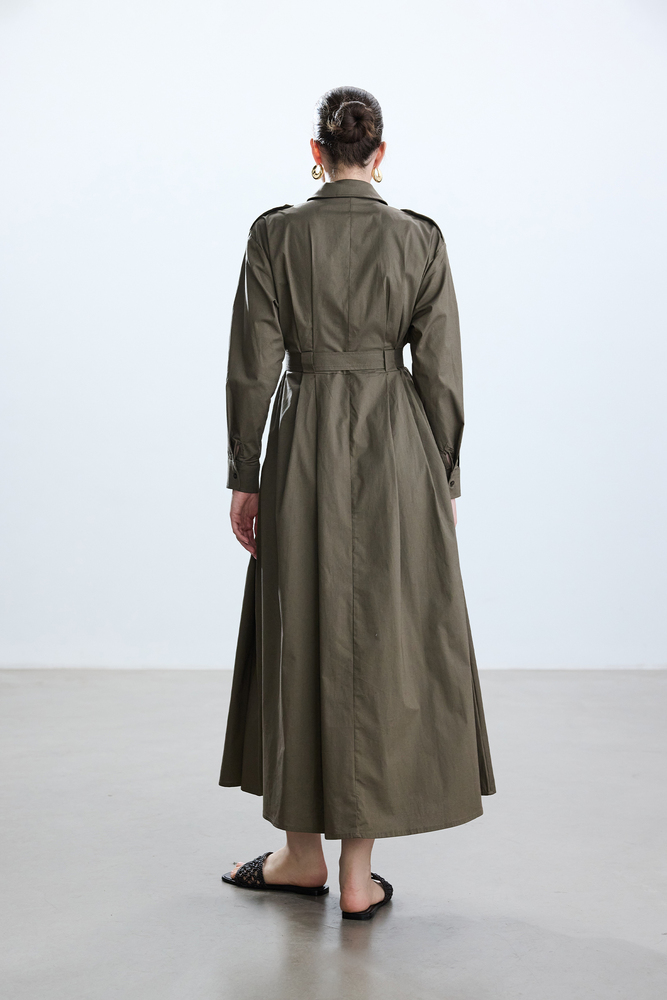 BE BLUE - HAKİ PAMUKLU TRENÇ ELBİSE