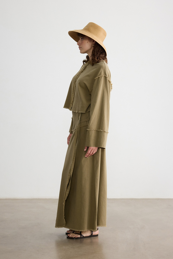 BE BLUE - HAKİ PÜSKÜL DETAYLI PAMUK KETEN GÖMLEK
