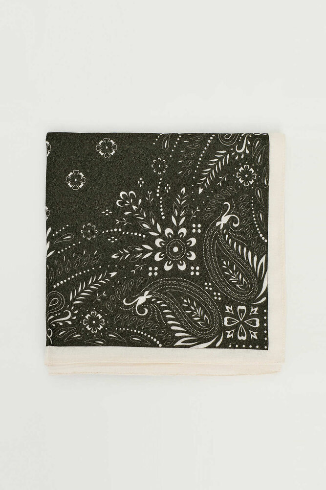 BE BLUE - HAKİ ŞAL DESENLİ FULAR