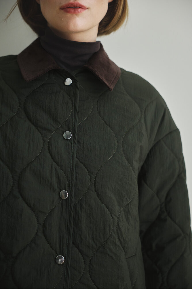 BE BLUE - HAKİ KADİFE YAKALI KAPİTONE MONT