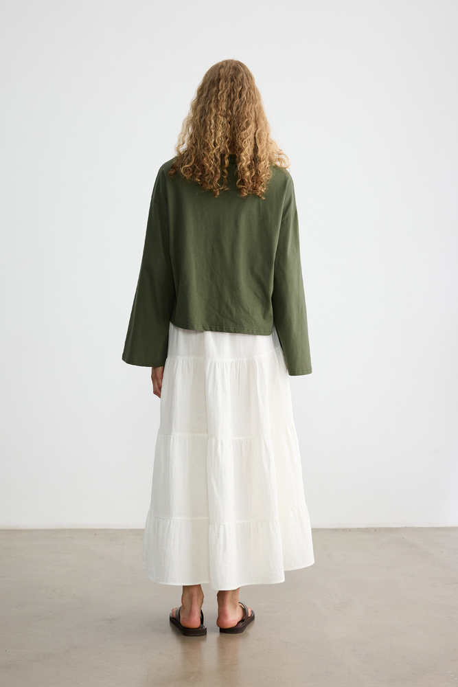 BE BLUE - HAKİ UZUN KOLLU NAKIŞLI T-SHIRT