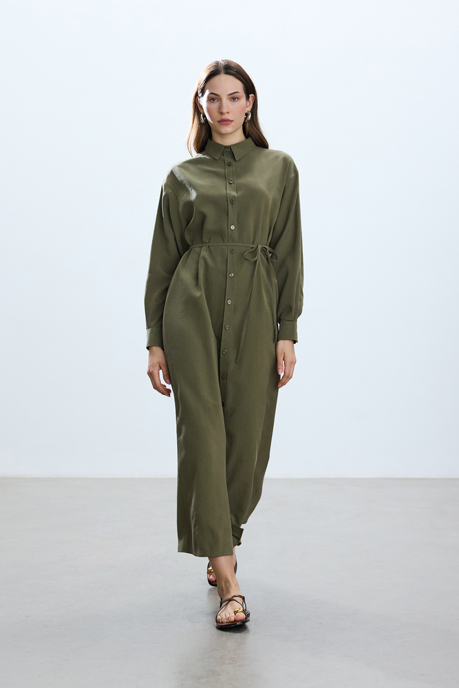 BE BLUE - HAKİ VINTAGE GÖMLEK ELBİSE