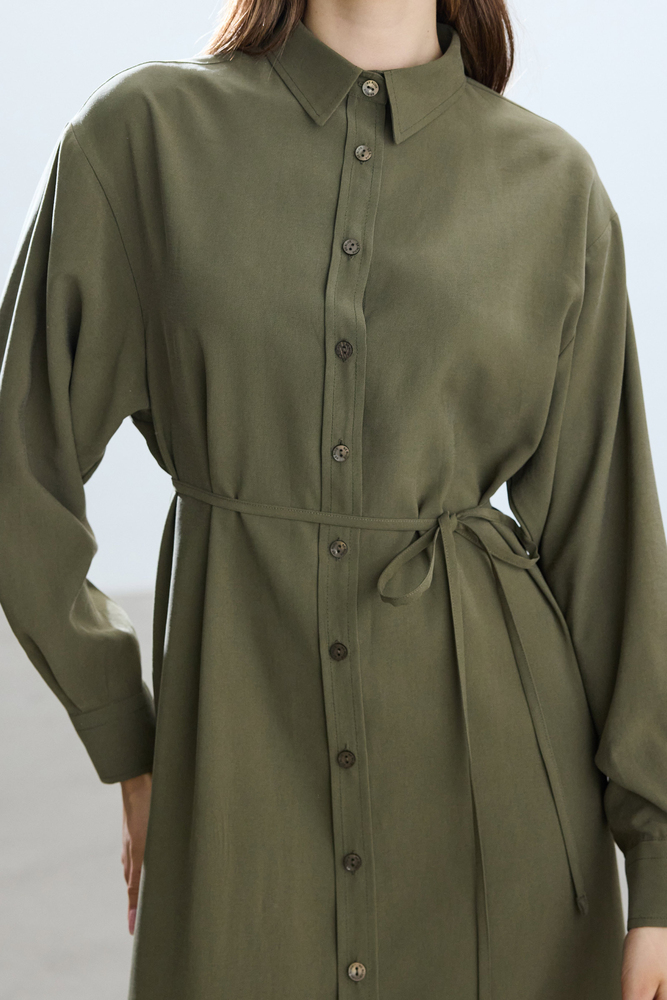 BE BLUE - HAKİ VINTAGE GÖMLEK ELBİSE