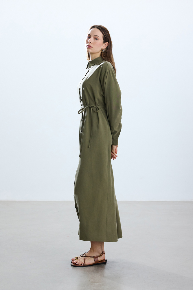 BE BLUE - HAKİ VINTAGE GÖMLEK ELBİSE