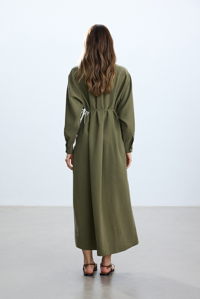 BE BLUE - HAKİ VINTAGE GÖMLEK ELBİSE