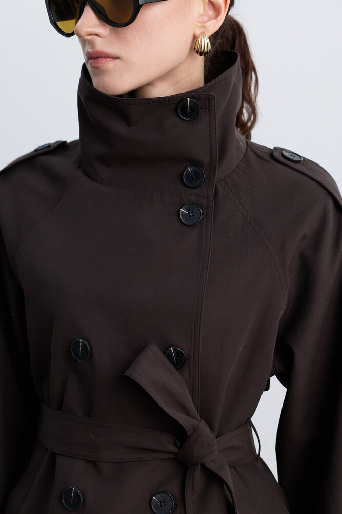 BE BLUE - KAHVERENGİ DİK YAKA TRENÇKOT