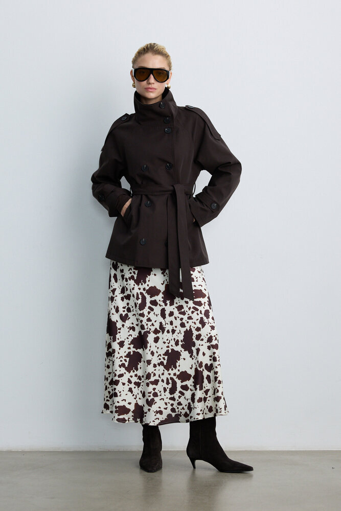 BE BLUE - KAHVERENGİ DİK YAKA TRENÇKOT