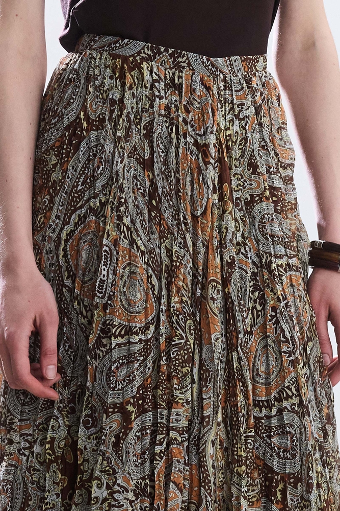BE BLUE - KAHVERENGİ BOHO DESENLİ KRAŞLI ETEK