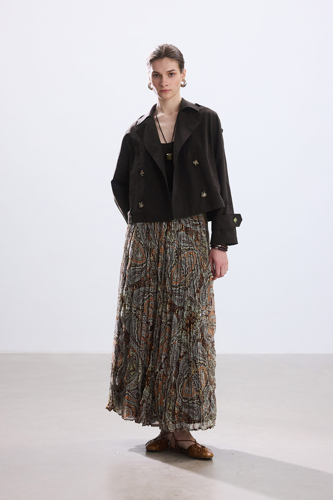 BE BLUE - KAHVERENGİ BOHO DESENLİ KRAŞLI ETEK