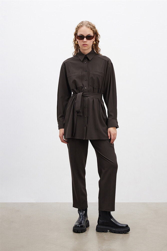 BE BLUE - KAHVERENGİ CEP DETAYLI GÖMLEK