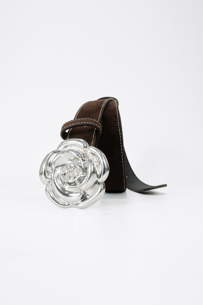 BE BLUE - KAHVERENGİ ÇİÇEK TOKA DETAYLI SÜET KEMER