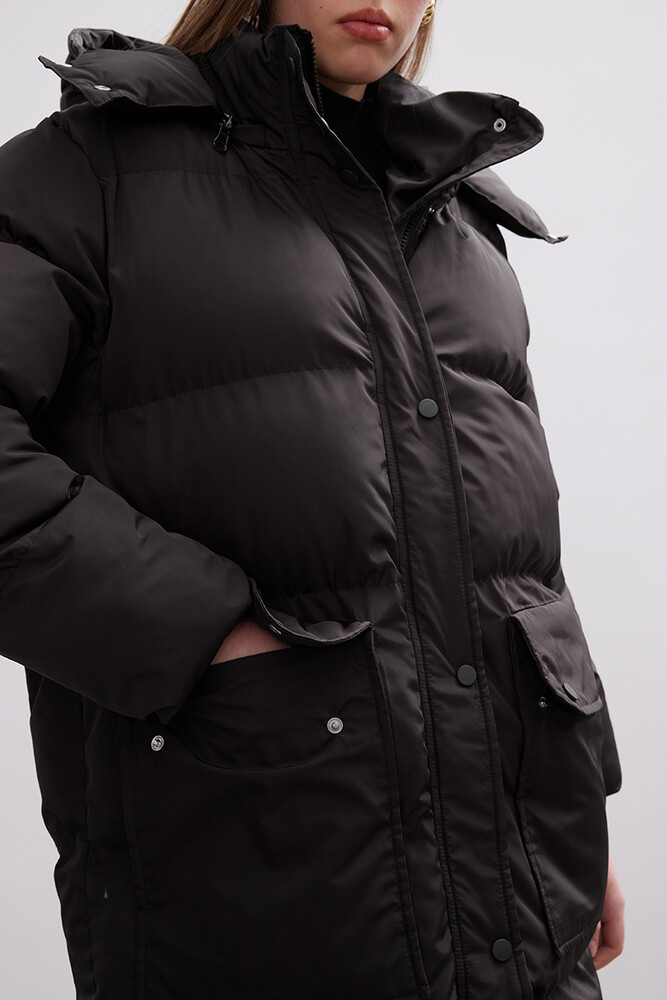 BE BLUE - ANTRASİT ÇIKARILABİLİR KAPÜŞONLU MONT