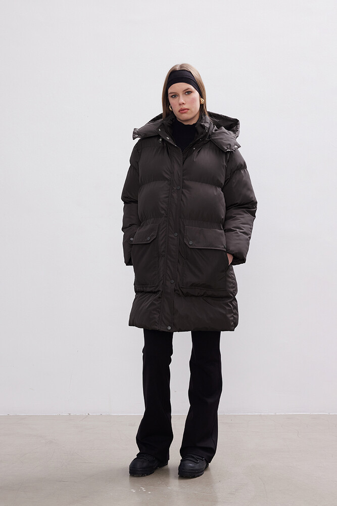 BE BLUE - ANTRASİT ÇIKARILABİLİR KAPÜŞONLU MONT