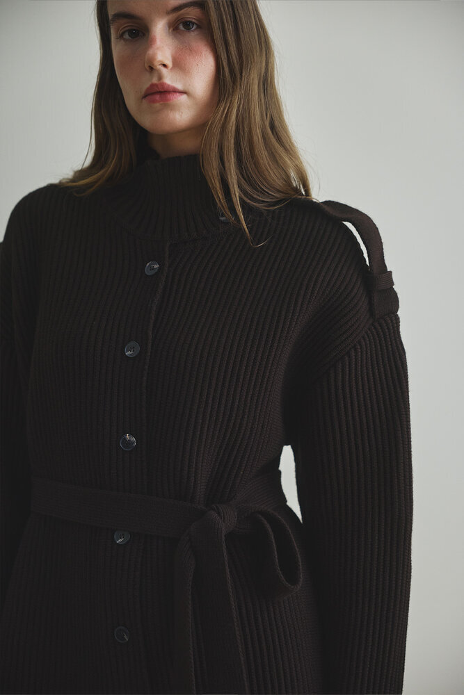 BE BLUE - KAHVERENGİ DİK YAKA HIRKA