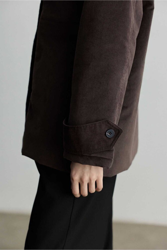 BE BLUE - KAHVERENGİ DİK YAKALI KADİFE MONT