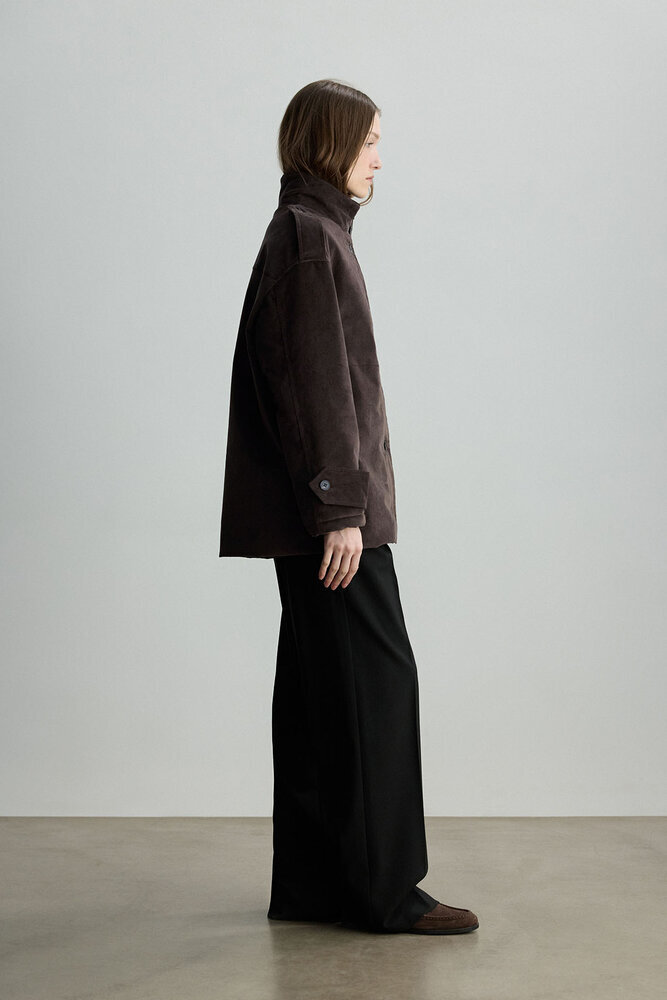 BE BLUE - KAHVERENGİ DİK YAKALI KADİFE MONT