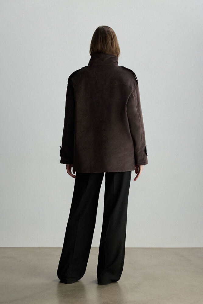 BE BLUE - KAHVERENGİ DİK YAKALI KADİFE MONT