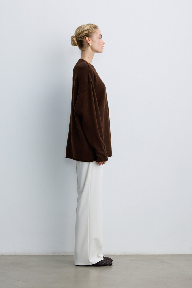 BE BLUE - KAHVERENGİ DİKİŞ DETAYLI TRİKO KAZAK