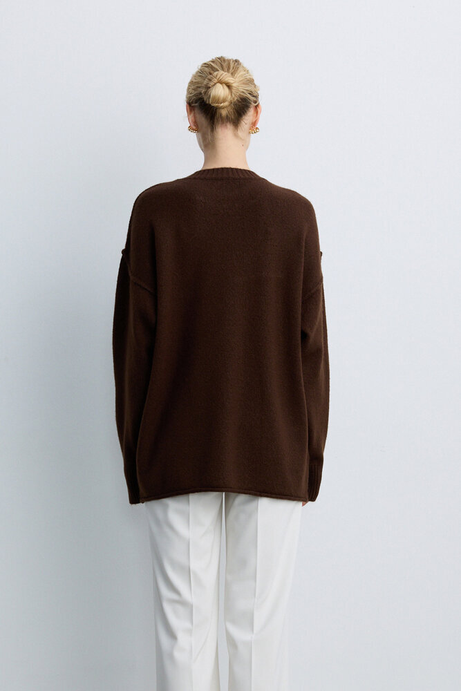 BE BLUE - KAHVERENGİ DİKİŞ DETAYLI TRİKO KAZAK