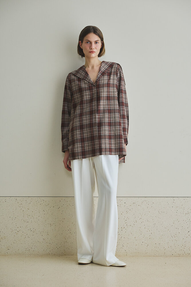 BE BLUE - KAHVERENGİ EKOSE YAKA DETAYLI GÖMLEK