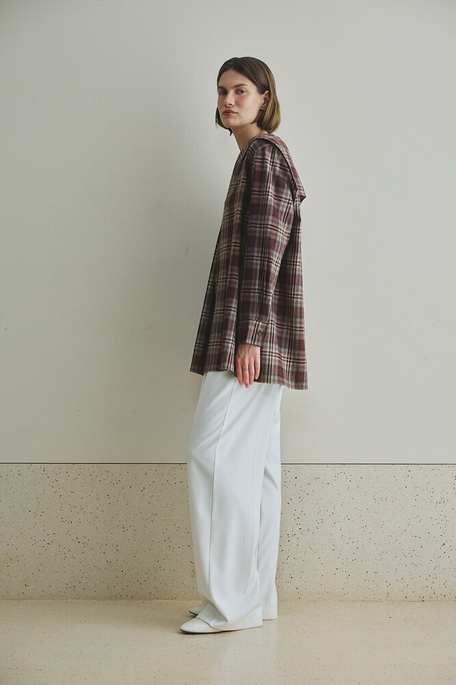 BE BLUE - KAHVERENGİ EKOSE YAKA DETAYLI GÖMLEK