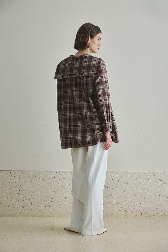 BE BLUE - KAHVERENGİ EKOSE YAKA DETAYLI GÖMLEK