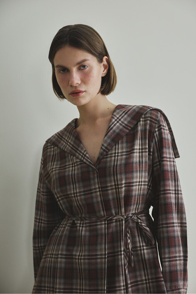 BE BLUE - KAHVERENGİ EKOSE YAKA DETAYLI GÖMLEK