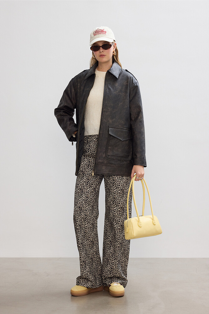 BE BLUE - KAHVERENGİ ESKİTMELİ DERİ CEKET