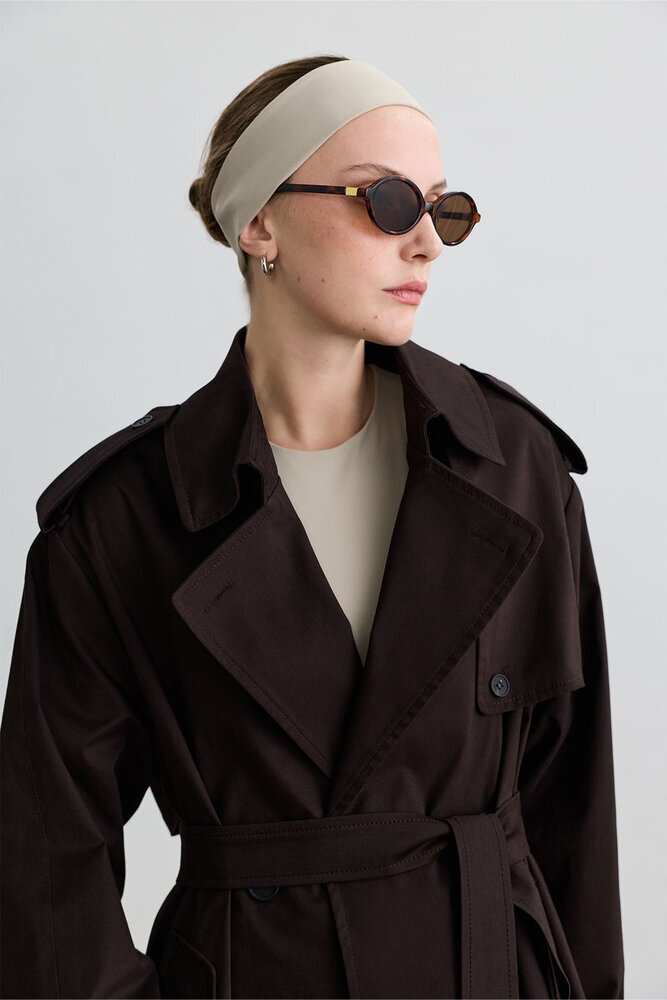 BE BLUE - KAHVERENGİ GABARDİN OVERSIZE TRENÇKOT (1)