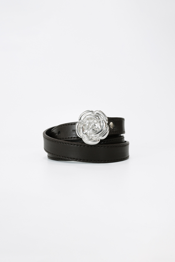 BE BLUE - KAHVERENGİ GÜMÜŞ ÇİÇEK TOKALI İNCE KEMER (1)