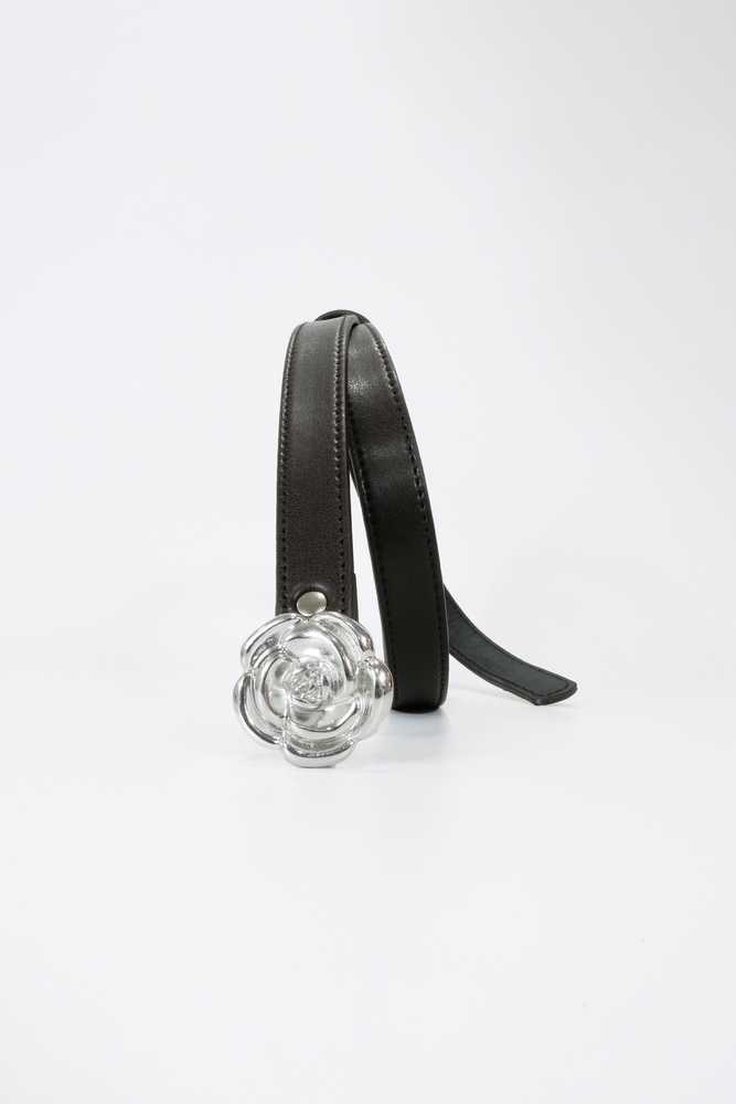 BE BLUE - KAHVERENGİ GÜMÜŞ ÇİÇEK TOKALI İNCE KEMER