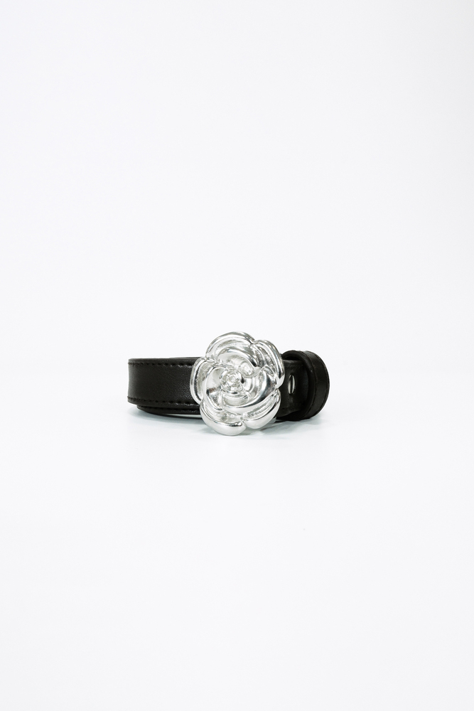 BE BLUE - KAHVERENGİ GÜMÜŞ ÇİÇEK TOKALI İNCE KEMER