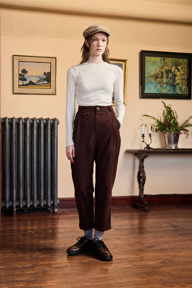 BE BLUE - KAHVERENGİ KADİFE BİNİCİ PANTOLON