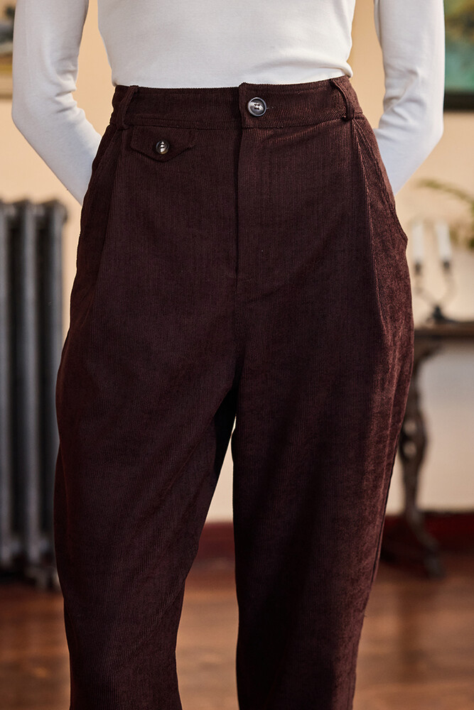 BE BLUE - KAHVERENGİ KADİFE BİNİCİ PANTOLON