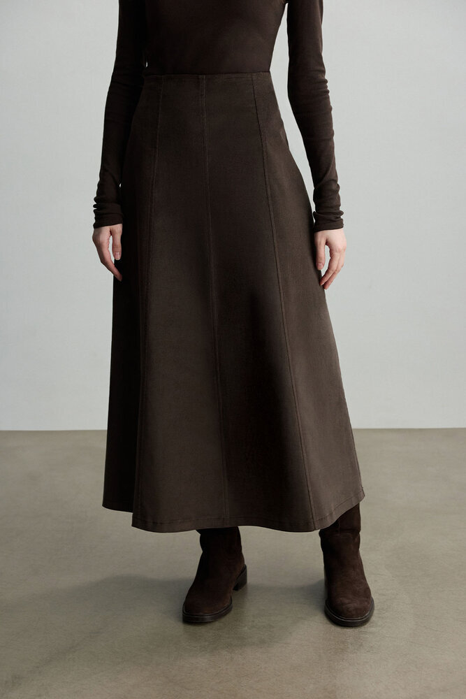 BE BLUE - KAHVERENGİ KADİFE PARÇALI ETEK