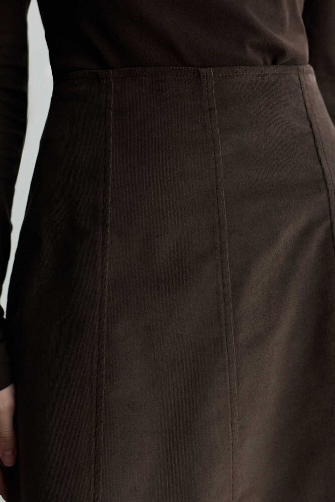 BE BLUE - KAHVERENGİ KADİFE PARÇALI ETEK