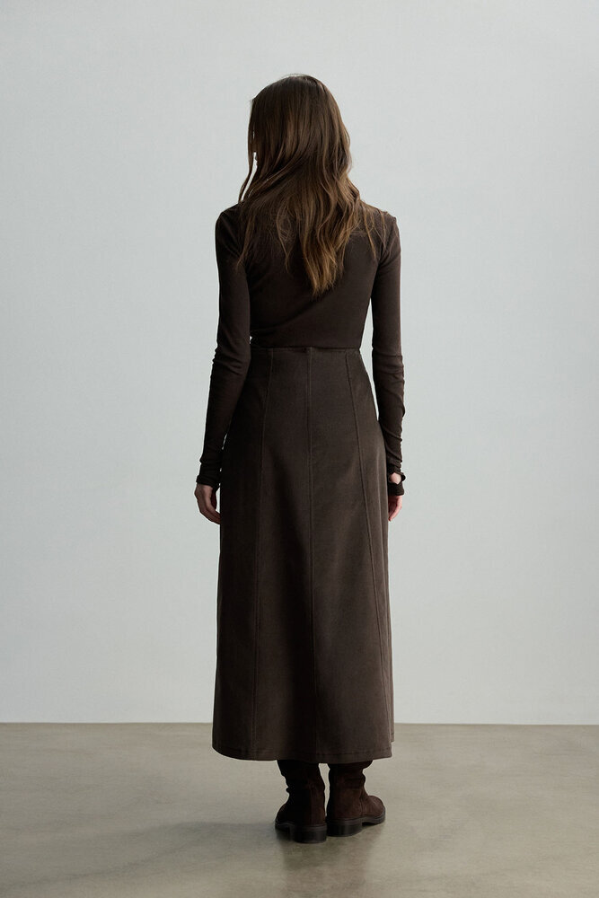 BE BLUE - KAHVERENGİ KADİFE PARÇALI ETEK