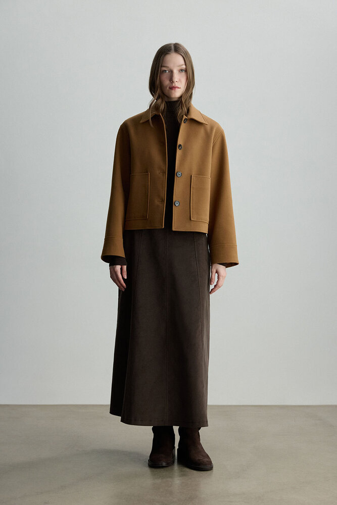 BE BLUE - KAHVERENGİ KADİFE PARÇALI ETEK