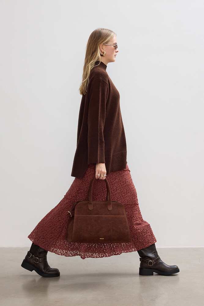 BE BLUE - KAHVERENGİ KEMERLİ SÜET TOTE ÇANTA