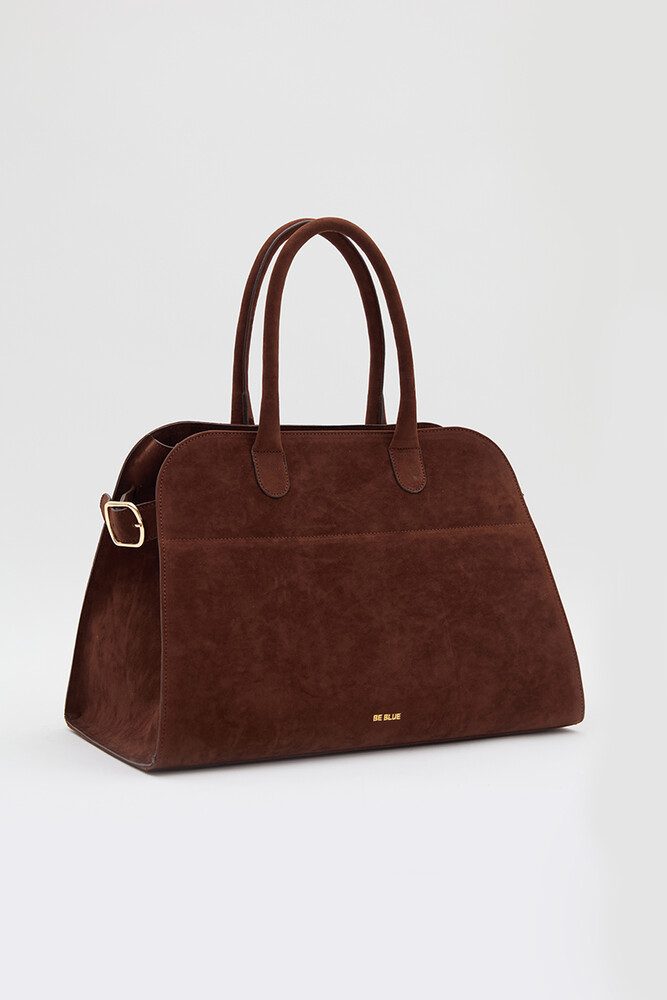 BE BLUE - KAHVERENGİ KEMERLİ SÜET TOTE ÇANTA